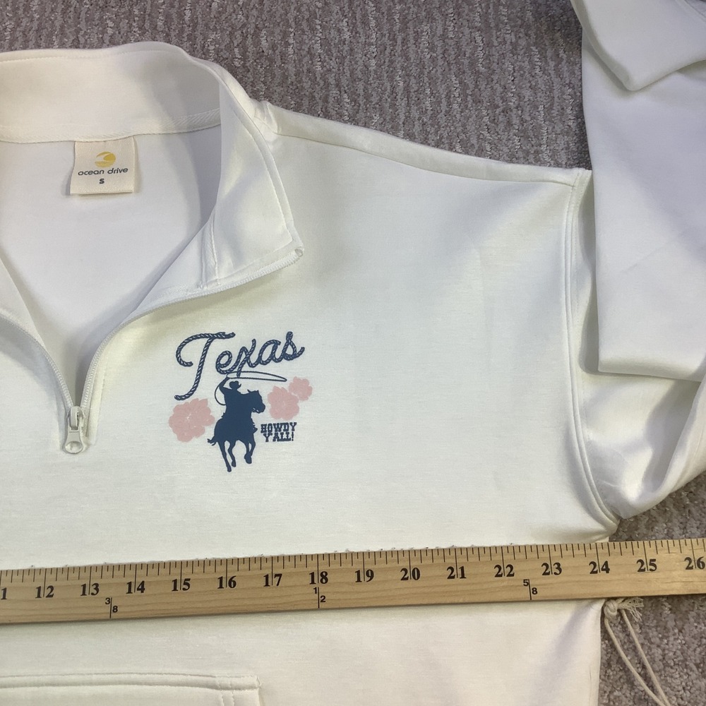 Ocean Drive Womens Texas Graphic Quarter Zip Sweatshirt Ivory Size S NWT - Picture 10 of 13